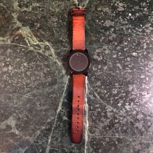 Movado BOLD watch in black with mahogany leather strap
